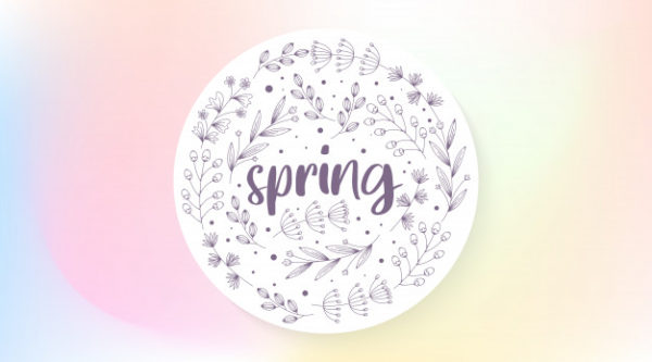 春季植物装饰圆形框架彩色梦幻背景