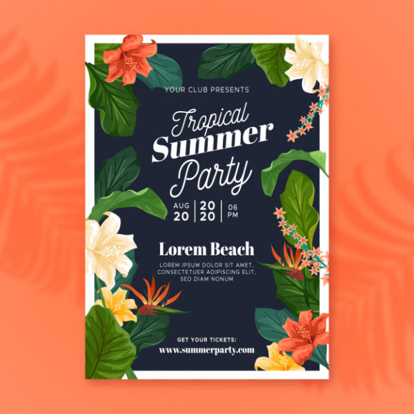 热带夏日派对海报插画设计模板
