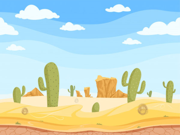 西部野生游戏沙漠仙人掌矢量插画
