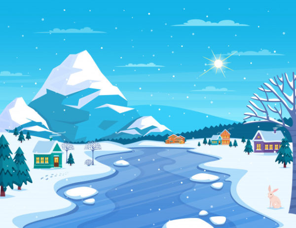 冬季城镇景观矢量插图