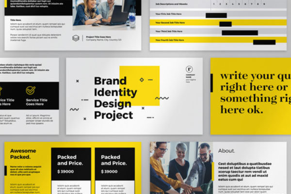 黄色&黑色简约设计风格演示文稿企业宣传册模板[INDD]