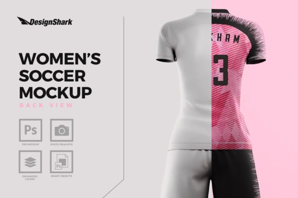 女子足球运动套装背面效果图设计样机模板