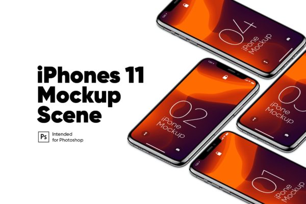 iPhone 11 Mockup 组合手机样机下载(PSD)