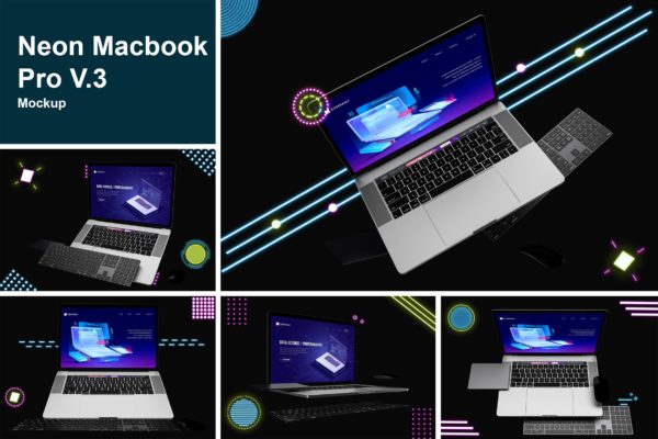 霓虹灯 Macbook Pro Mockup 样机下载（PSD）