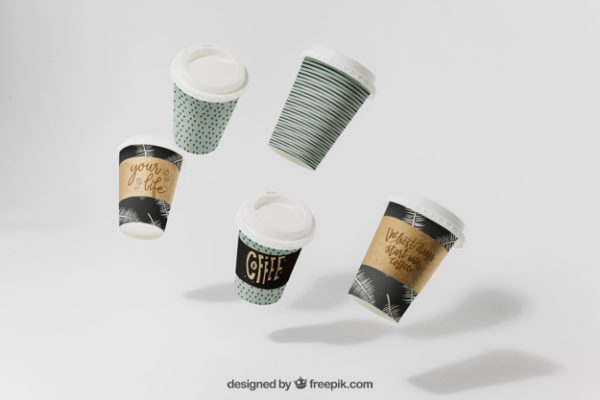 五款咖啡杯产品展示样机[PSD]