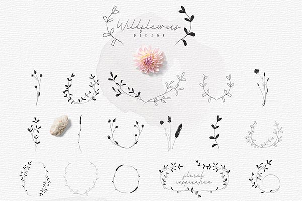 高端时尚优雅简约手绘植物花朵花纹纹理集合（AI，JPG，PNG，SVG，EPS）