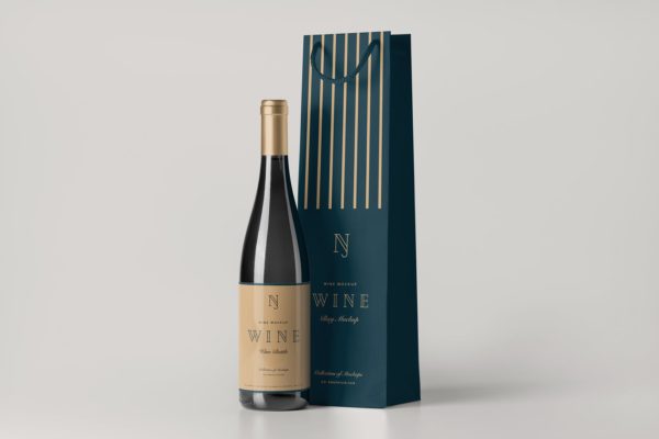 高品质的精致红酒酒瓶包装设计VI样机展示模型mockups