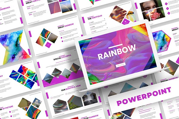 绚丽的彩虹配色大数据powerpoint幻灯片演示模板（pptx）