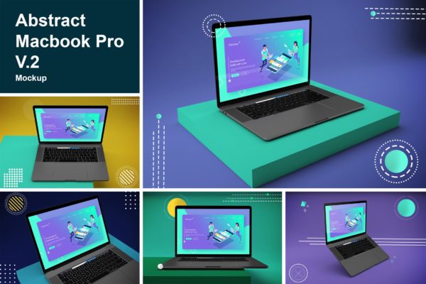 酷炫场景的抽象的 Macbook Pro 样机素材下载（PSD）