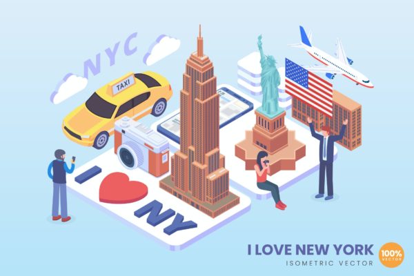 2.5D纽约城市概念插画素材（Ai）