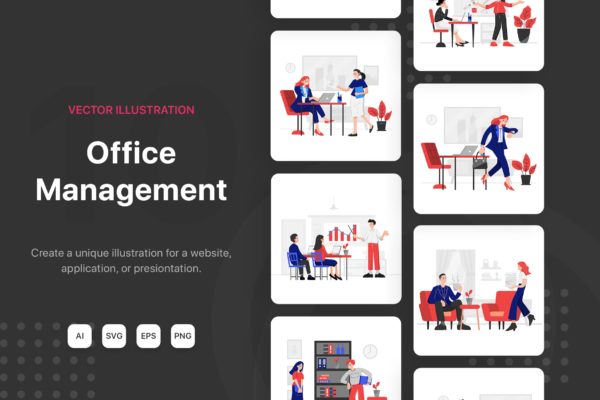 现代办公室管理APP插画（AI,EPS,JPG,PNG,SVG）