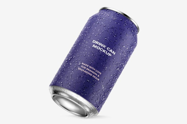 倾斜的铝制饮料易拉罐包装设计样机模板