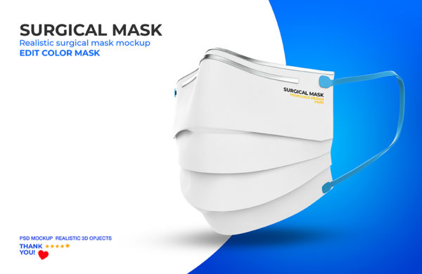 正面+侧面的立体效果的专业口罩品牌设计样机 Surgical mask mockup 2 [PSD]