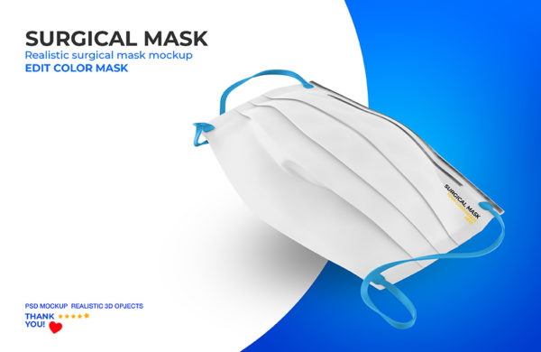 平放透视效果的专业口罩品牌样机 Surgical mask mockup 3 [PSD]