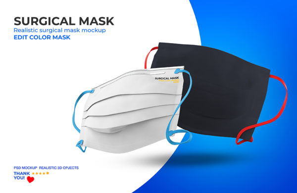 透视效果的专业口罩品牌设计展示样机 Surgical mask mockup 4 [PSD]