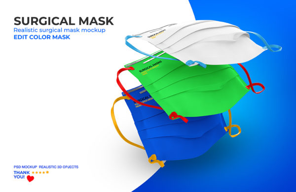 平放效果的专业口罩品牌设计展示样机 Surgical mask mockup [PSD]