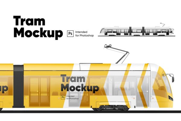 时尚高端专业的地铁轻轨车体广告设计VI样机展示模型mockups