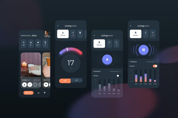 仪表盘风格物联网智能居家 App UI Kit [SKETCH]