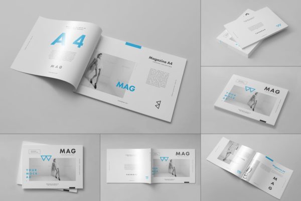 Mockups | 逼真极简高端A4品牌杂志册子画册宣传手册样机