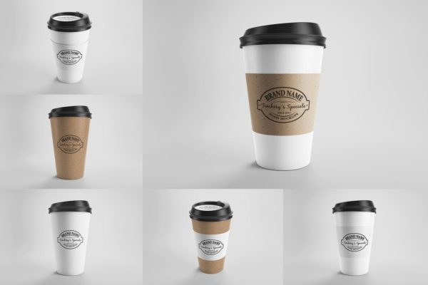 高品质的逼真质感咖啡杯包装设计VI样机展示模型mockups