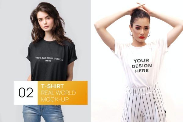女性黑白T恤真实世界模型（PSD）