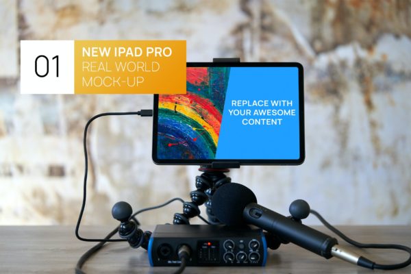 新的iPad Pro 11和录音直播场景样机下载（PSD）