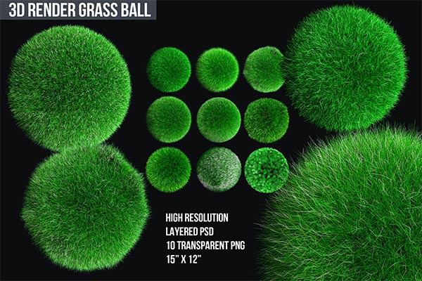 少见稀有的3D立体草球背景底纹纹理集合（PSD，PNG）