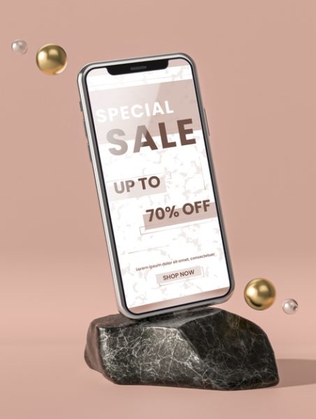 大理石装饰展示的3D手机样机[PSD]