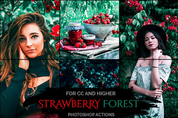 草莓森林-红&蓝绿照片调色处理ps动作下载