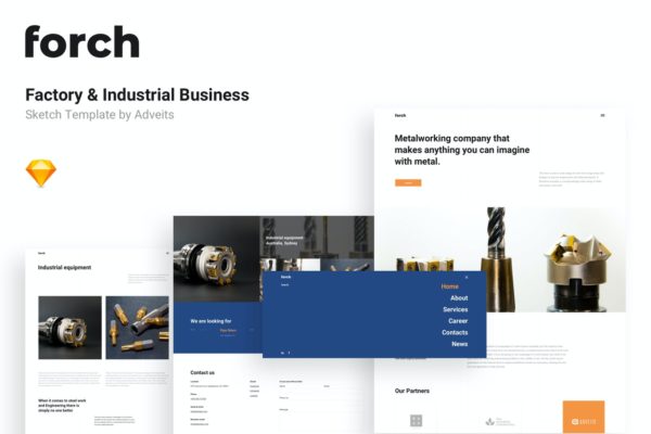 工厂和工业企业SKETCH网站设计模板WEB UI KITS