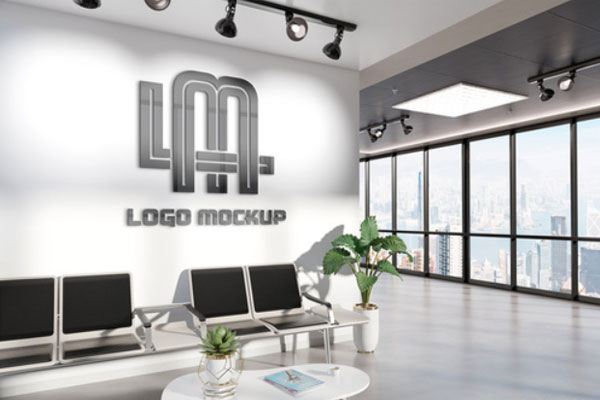 办公室等候室墙上的企业Logo徽标展示模板