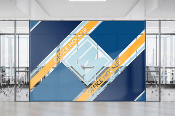 办公室玻璃墙企业徽标Logo展示样机模板