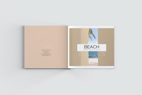 方形海滩介绍画册模板