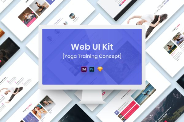 瑜伽训练网站用户UI工具包（PSD,SKETCH,XD）
