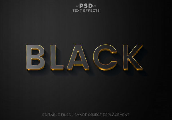 黑色3D金边字体效果样式[PSD]