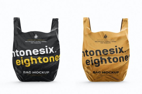 高品质的塑料袋手提袋包装设计VI样机展示模型mockups
