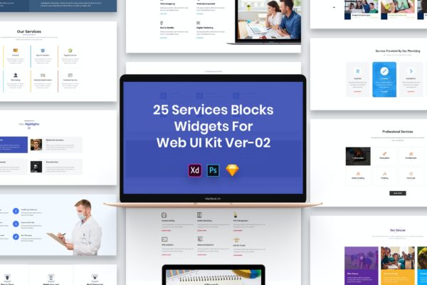 25个服务块组件设计模板 Web UI Kit (PSD,SKETCH,XD)