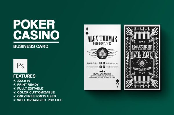 简约优雅的游戏扑克牌名片设计样机模板