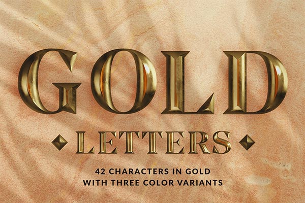 时尚高端逼真的3D金色字母和数字大集合