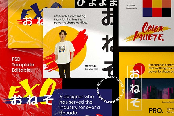 时尚高端少见的日式EXO风格社交媒体banner海报设计模板-PSD