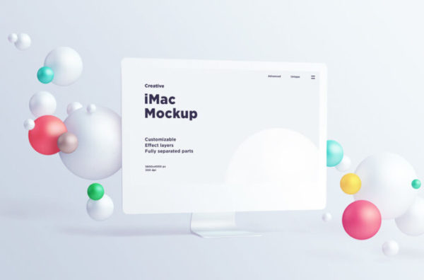 白色粘土风格的iMac模型