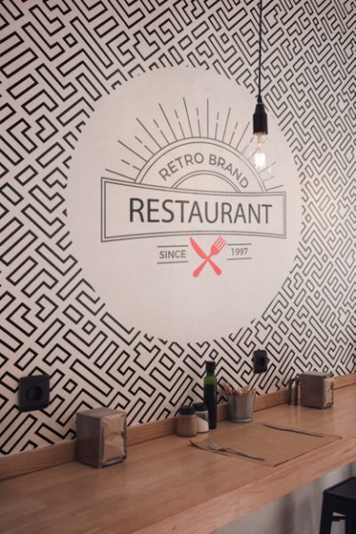复古品牌餐厅墙纸样机[PSD]