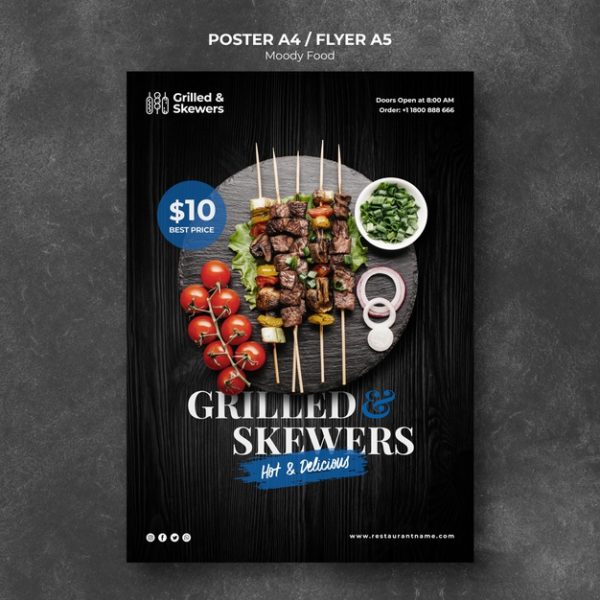 烧烤串与蔬菜餐厅海报模板[PSD]