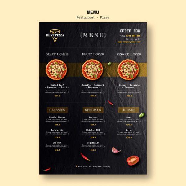 披萨餐厅的菜单模板[PSD]