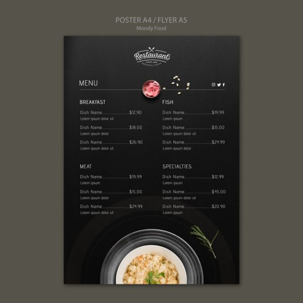 穆迪食品餐厅海报菜单概念模板[PSD]