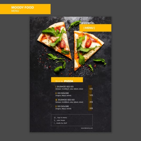 穆迪餐厅的食物菜单模板[PSD]