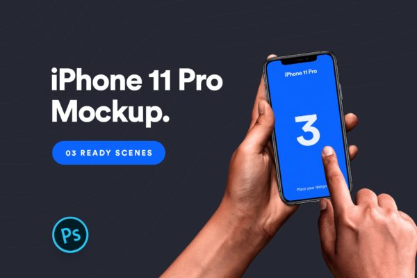 iPhone 11 Pro 使用中的手持效果样机（PSD）