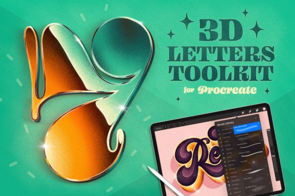 3D英文字母Procreate笔刷工具包