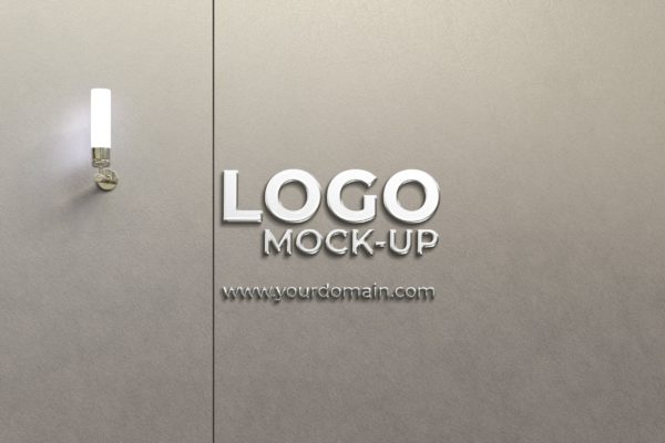 金属logo墙logo样机下载(PSD)