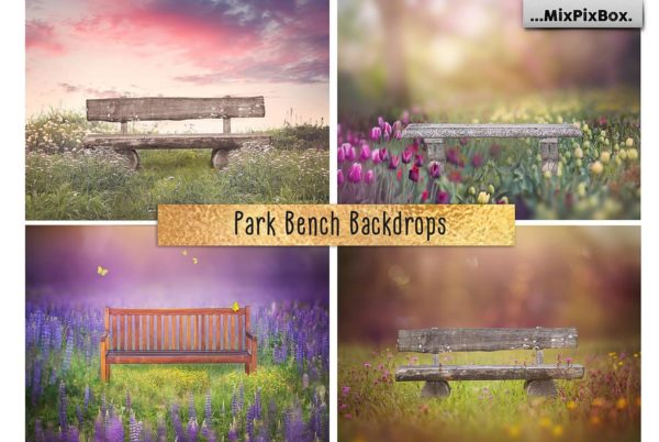 4张高分辨率的公园长椅花卉背景JPG素材